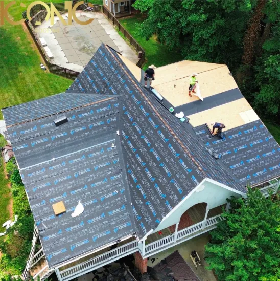 Aerial view via drone of new roof installation in Hickory NC